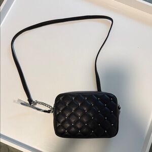 NWT Rebecca Minkoff black quilted crossbody bag with silver studded accents